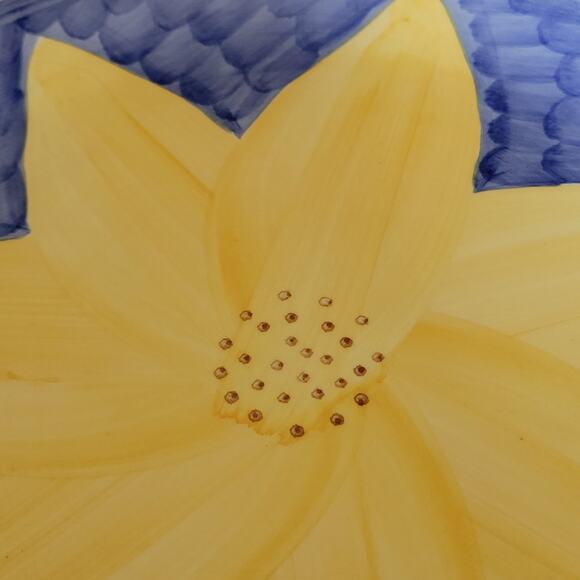 Daisy Sunflower Happy Royal Blue Yellow Plates Handpainted? So Adorable Set of 2 - Picture 7 of 8